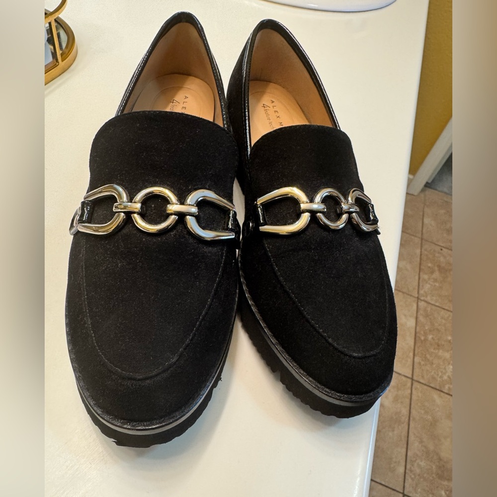 Alex Marie Black Loafers with Gold Chain